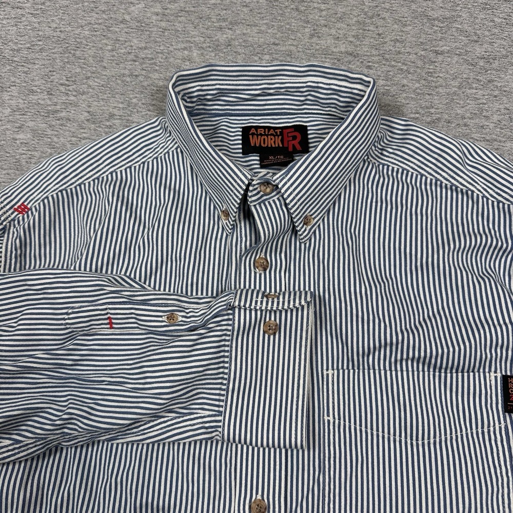 Ariat Work FR Shirt Mens XL Blue Striped Flame Resistant HRC2 Button Down
